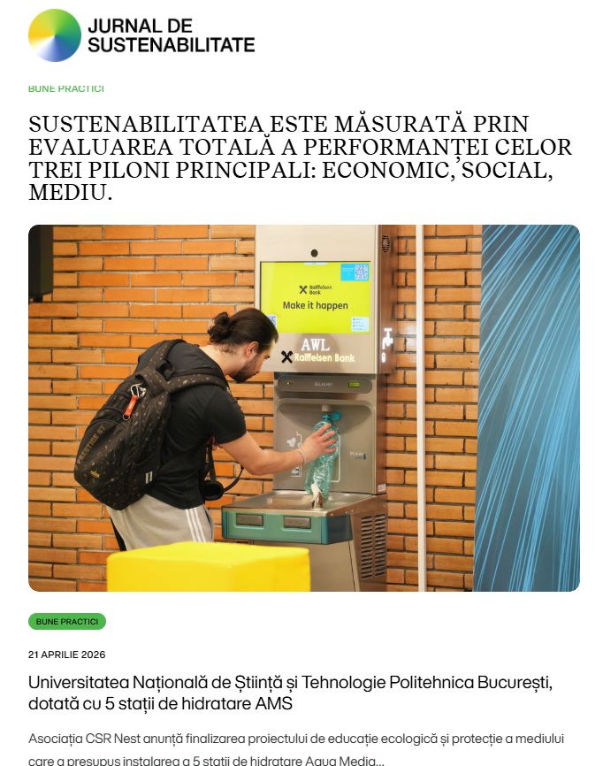 Politehnica București, evidențiată în presa de sustenabilitate pentru stațiile AMS Aqua World Line